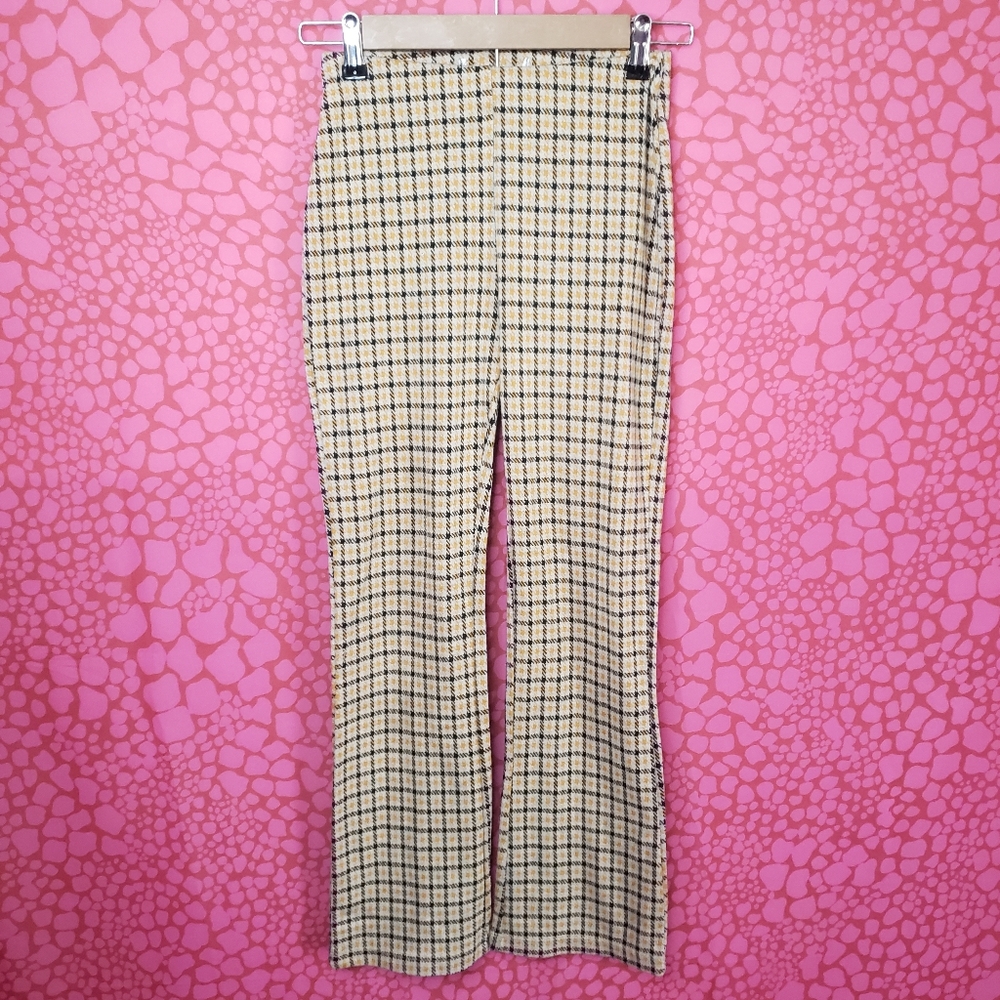 Urban Outfitters Chic Plaid High-Waisted Yellow Flare Leggings